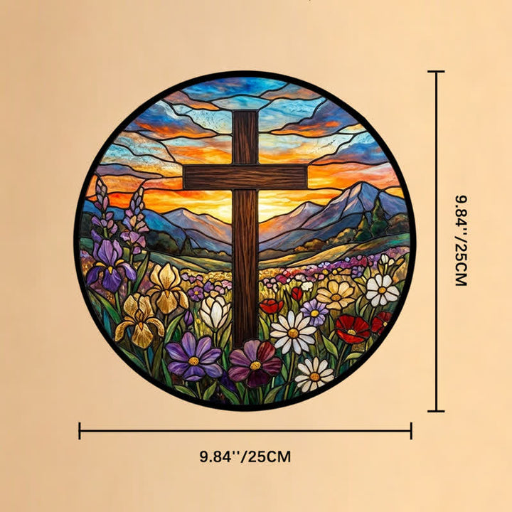 Christianartworkshop Sunrise Meadow Cross Glass Suncatcher: Emblem Of Radiant Heavenly Hope - 9.84''*9.84''*0.14''/25*25*0.35cm - image 9
