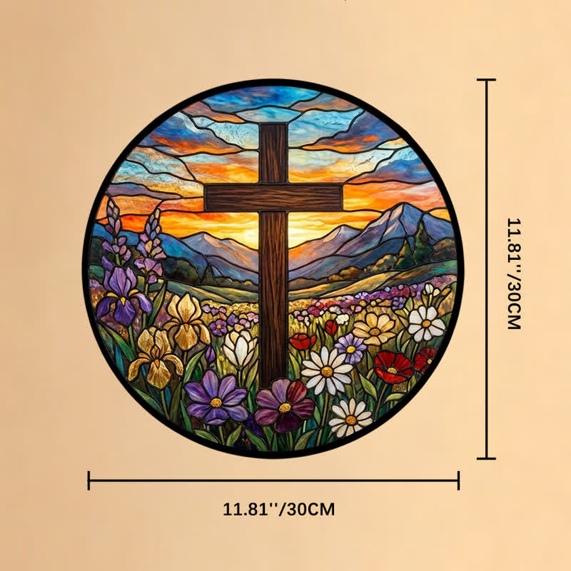 Christianartworkshop Sunrise Meadow Cross Glass Suncatcher: Emblem Of Radiant Heavenly Hope - 11.81''*11.81''*0.14''/30*30*0.35cm - image 10