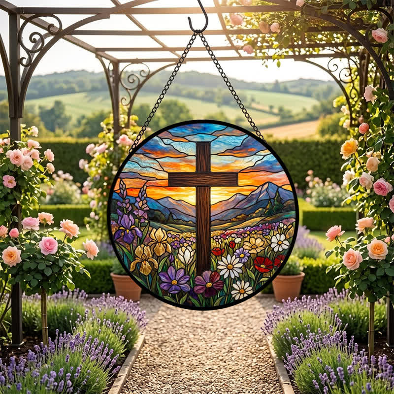 Christianartworkshop Sunrise Meadow Cross Glass Suncatcher: Emblem Of Radiant Heavenly Hope - image 6