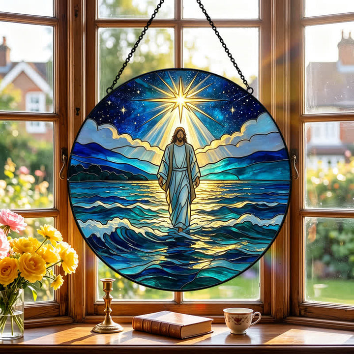 Christianartworkshop Deep Night Ocean Jesus Glass Suncatcher: Emblem Of Calming Sacred Authority - image 3