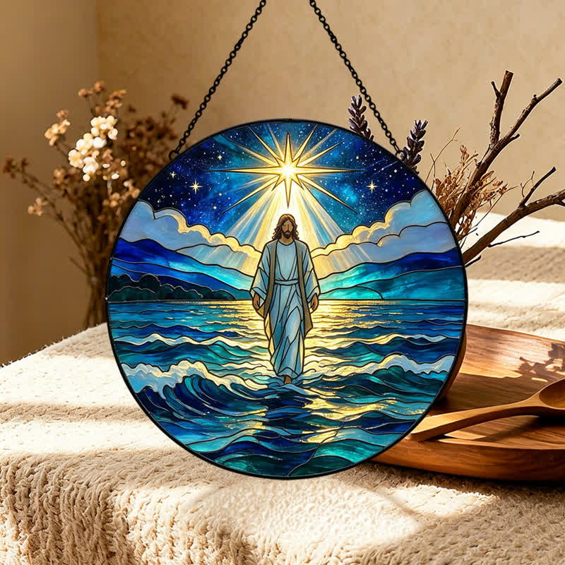 Christianartworkshop Deep Night Ocean Jesus Glass Suncatcher: Emblem Of Calming Sacred Authority - image 4