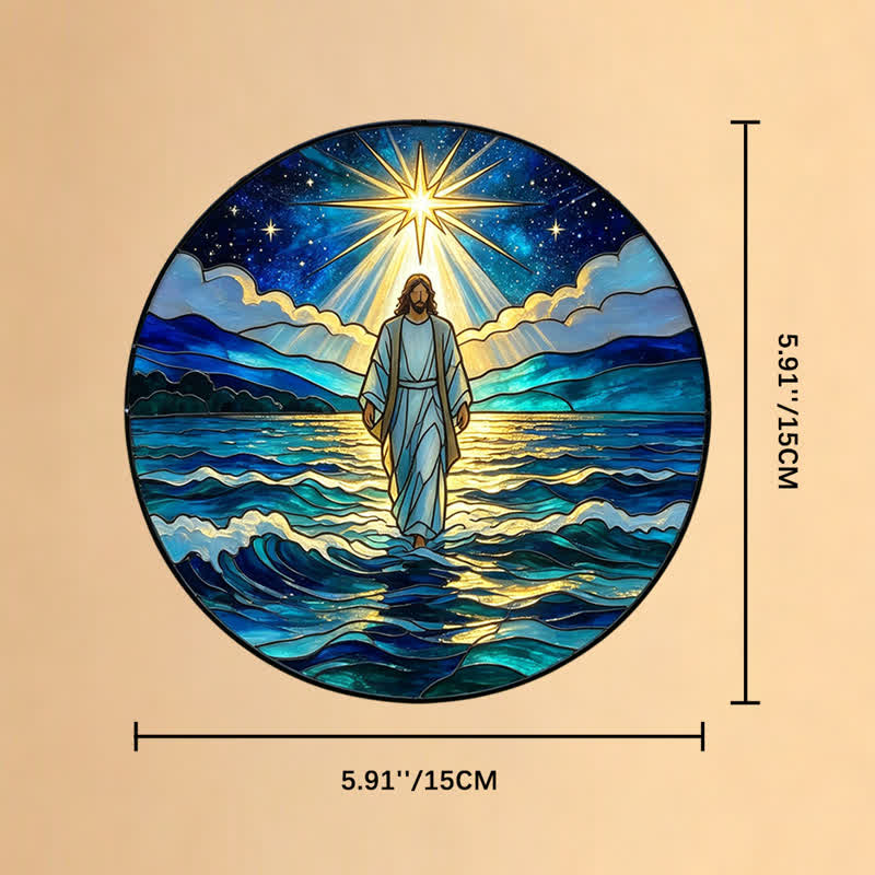 Christianartworkshop Deep Night Ocean Jesus Glass Suncatcher: Emblem Of Calming Sacred Authority - 5.91''*5.91''*0.14''/15*15*0.35cm - image 7