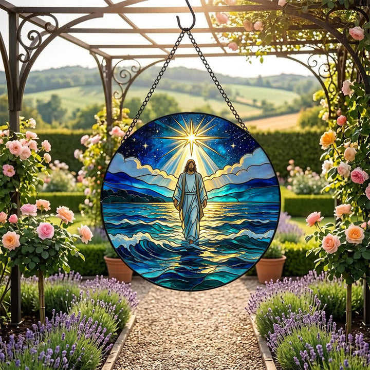 Christianartworkshop Deep Night Ocean Jesus Glass Suncatcher: Emblem Of Calming Sacred Authority - image 6