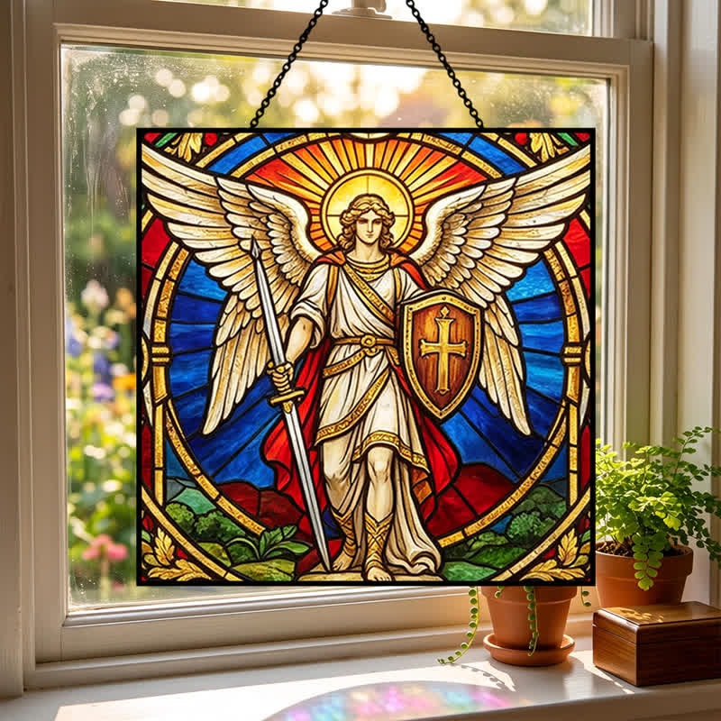Christianartworkshop Winged Guardian Archangel Michael Glass Suncatcher: Sign Of Quiet Heavenly Vigilance - image 3