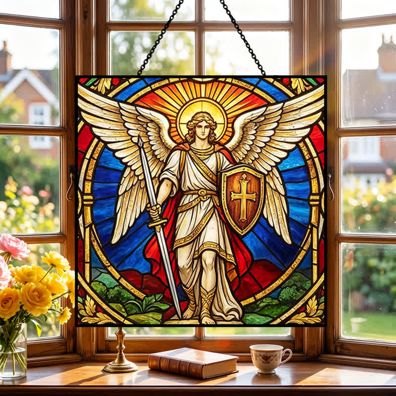 Christianartworkshop Winged Guardian Archangel Michael Glass Suncatcher: Sign Of Quiet Heavenly Vigilance - image 4