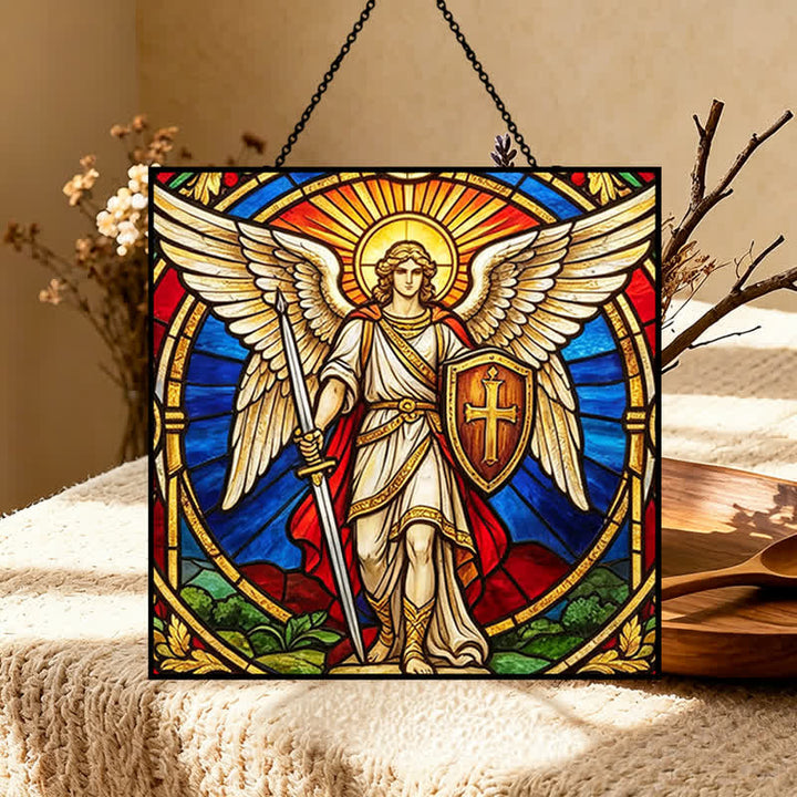 Christianartworkshop Winged Guardian Archangel Michael Glass Suncatcher: Sign Of Quiet Heavenly Vigilance - image 5