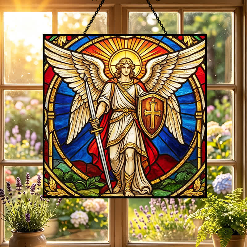Christianartworkshop Winged Guardian Archangel Michael Glass Suncatcher: Sign Of Quiet Heavenly Vigilance - image 2