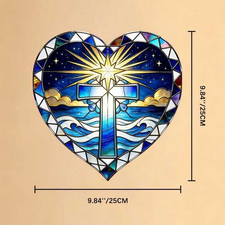 Christianartworkshop Elegant Heart Outline Cross Glass Suncatcher: Emblem Of Warm Sacred Grace - 5.91''*5.91''*0.14''/15*15*0.35cm - image 7