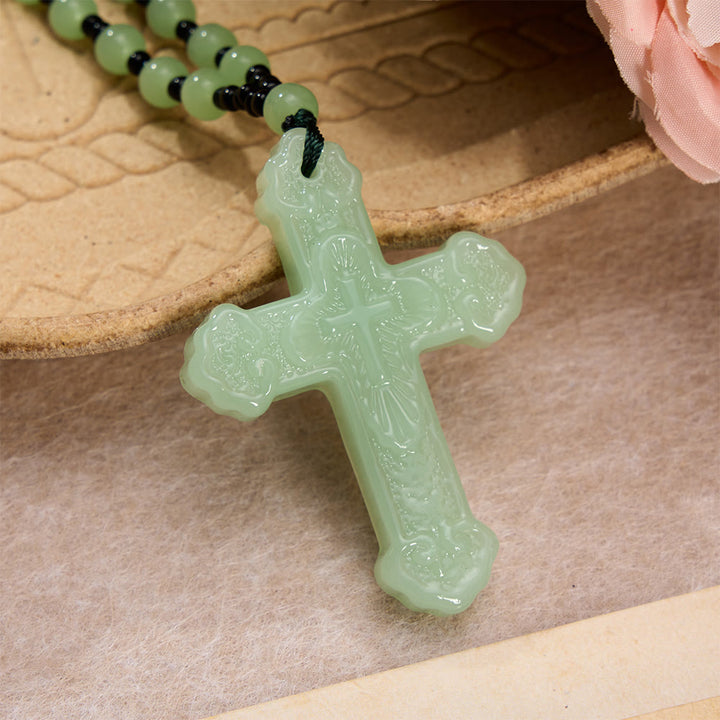 FREE Today: Textured Glass Cross Pendant With Beaded Strand: Emblem of Serene Divine Grace - Light Green - image 19