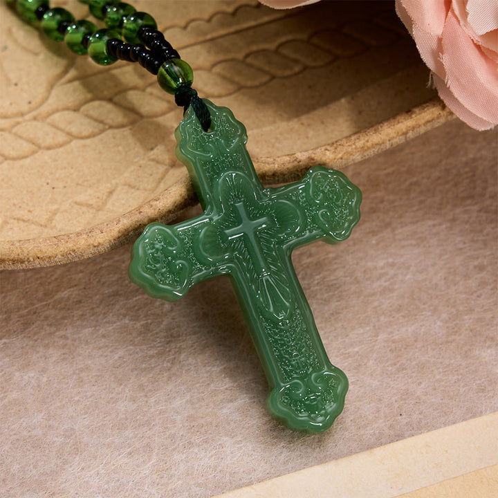 FREE Today: Textured Glass Cross Pendant With Beaded Strand: Emblem of Serene Divine Grace - Dark Green - image 9