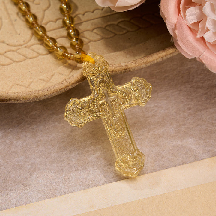 FREE Today: Textured Glass Cross Pendant With Beaded Strand: Emblem of Serene Divine Grace - Yellow - image 23