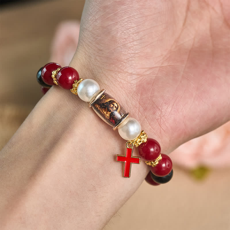 Christianartworkshop Holy Icon Printed Alloy Charm Bead Bracelet: Bearer of Uplifting Sacred Serenity - image 2