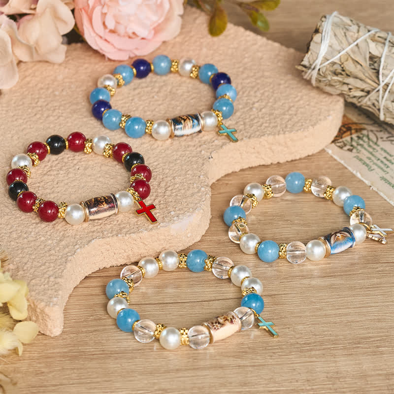 Christianartworkshop Holy Icon Printed Alloy Charm Bead Bracelet: Bearer of Uplifting Sacred Serenity - image 0