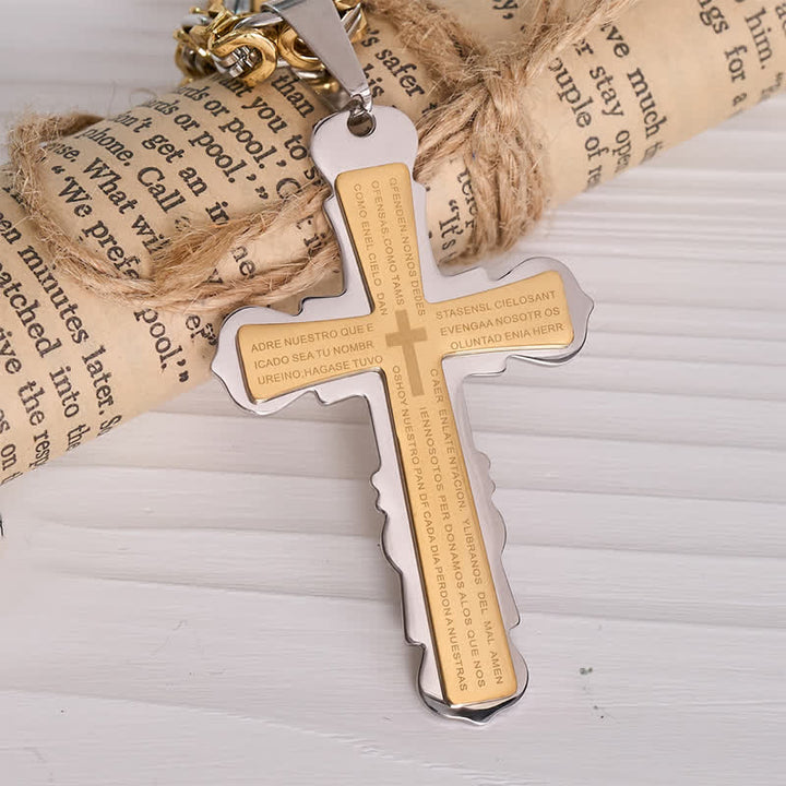 Christianartworkshop Dual‑Link Choice Spanish Verse Cross Necklace: Symbol of Gentle Celestial Shelter - Silver & Golden - Link chain - image 5