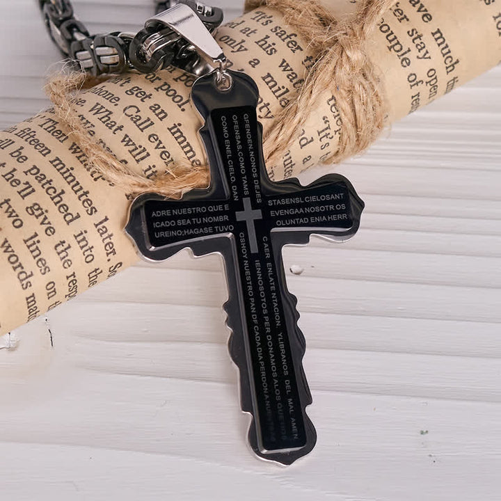 Christianartworkshop Dual‑Link Choice Spanish Verse Cross Necklace: Symbol of Gentle Celestial Shelter - Black - Link chain - image 2