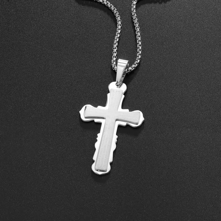 FREE Today: Dual‑Link Choice Spanish Verse Cross Necklace: Symbol of Gentle Celestial Shelter - Silver - Box chain - image 7