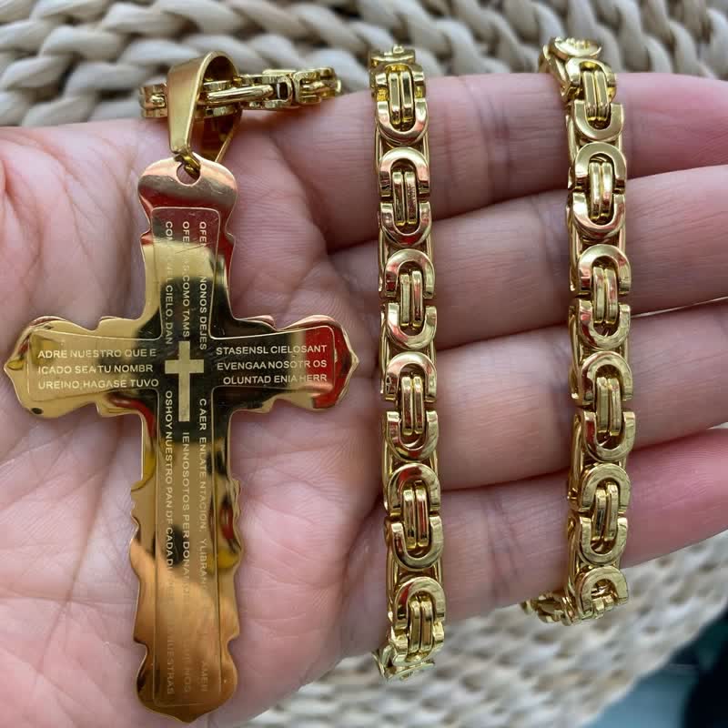 FREE Today: Dual‑Link Choice Spanish Verse Cross Necklace: Symbol of Gentle Celestial Shelter - Golden - King chain - image 11