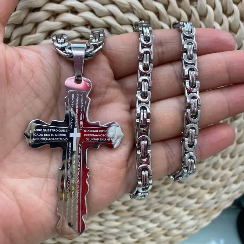 FREE Today: Dual‑Link Choice Spanish Verse Cross Necklace: Symbol of Gentle Celestial Shelter - Silver - King chain - image 8