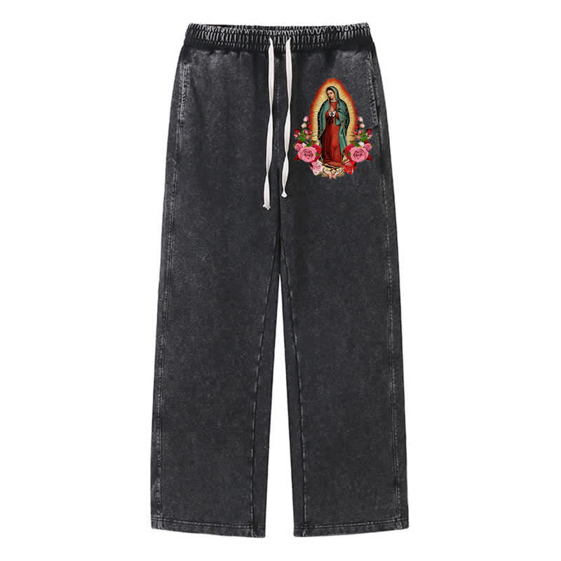 Christianartworkshop Vintage Halo Rose Icon Washed Sweatpants - Black - 2XL - image 0