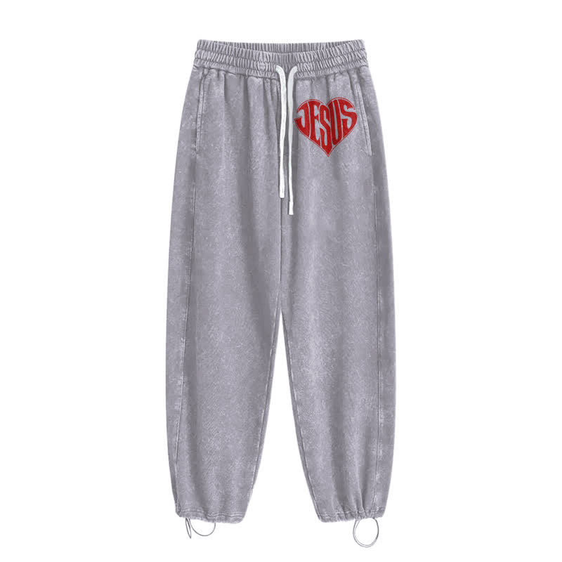 Christianartworkshop Jesus Heart Relaxed Fit Washed Sweatpants - image 2