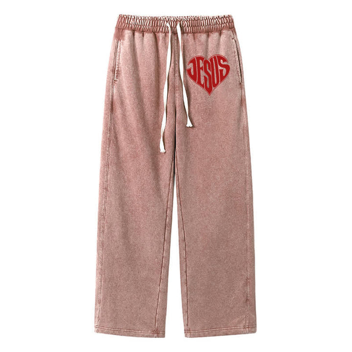 Christianartworkshop Jesus Heart Relaxed Fit Washed Sweatpants - Brown - 2XL - image 32