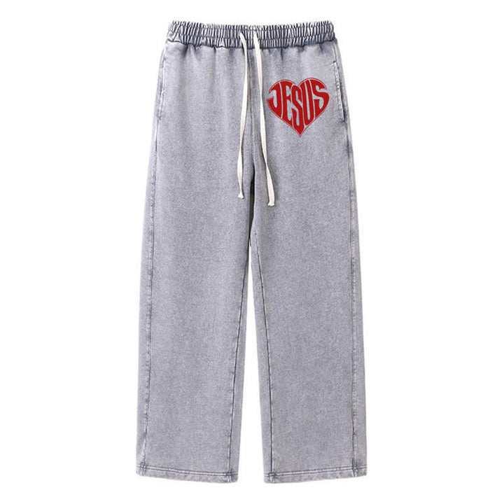 Christianartworkshop Jesus Heart Relaxed Fit Washed Sweatpants - Gray - 2XL - image 0