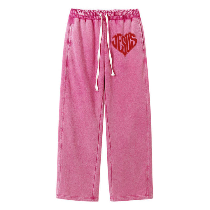 Christianartworkshop Jesus Heart Relaxed Fit Washed Sweatpants - Pink - 2XL - image 40