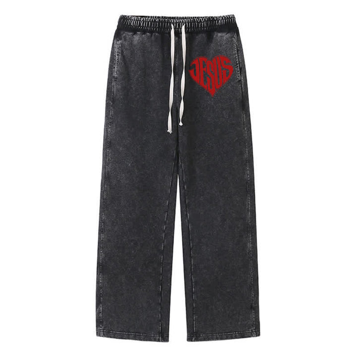 Christianartworkshop Jesus Heart Relaxed Fit Washed Sweatpants - Black - 2XL - image 8