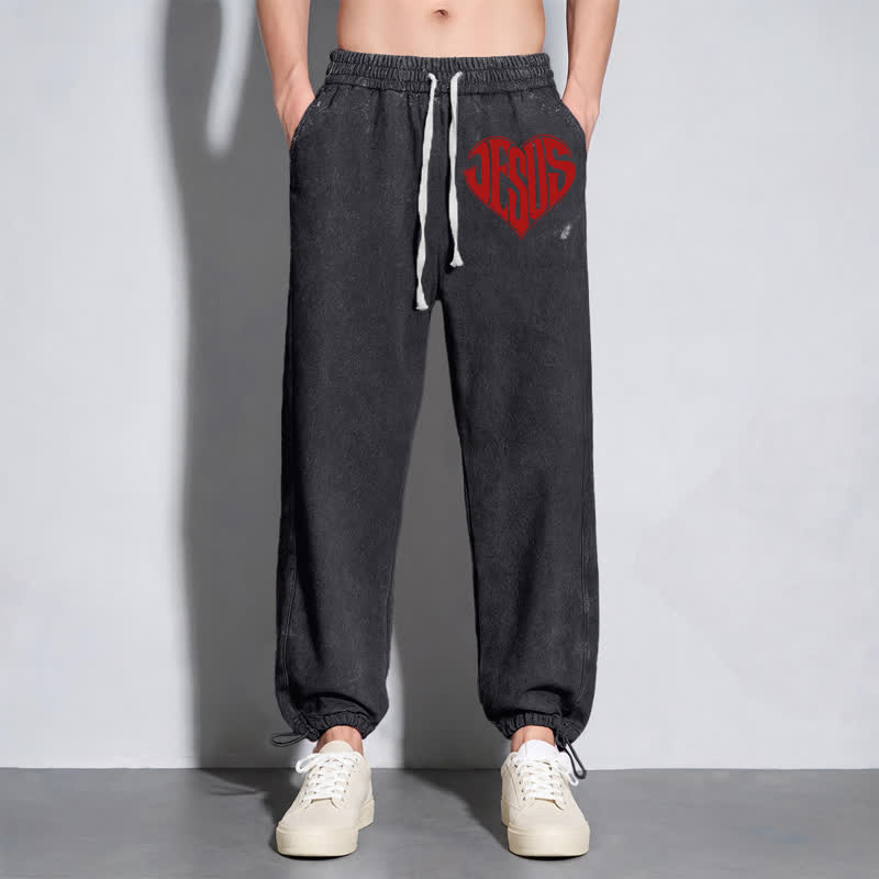 Christianartworkshop Jesus Heart Relaxed Fit Washed Sweatpants - image 14