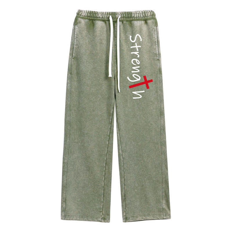 Christianartworkshop Strength Cross Vintage Streetwear Washed Sweatpants - Green - 2XL - image 0