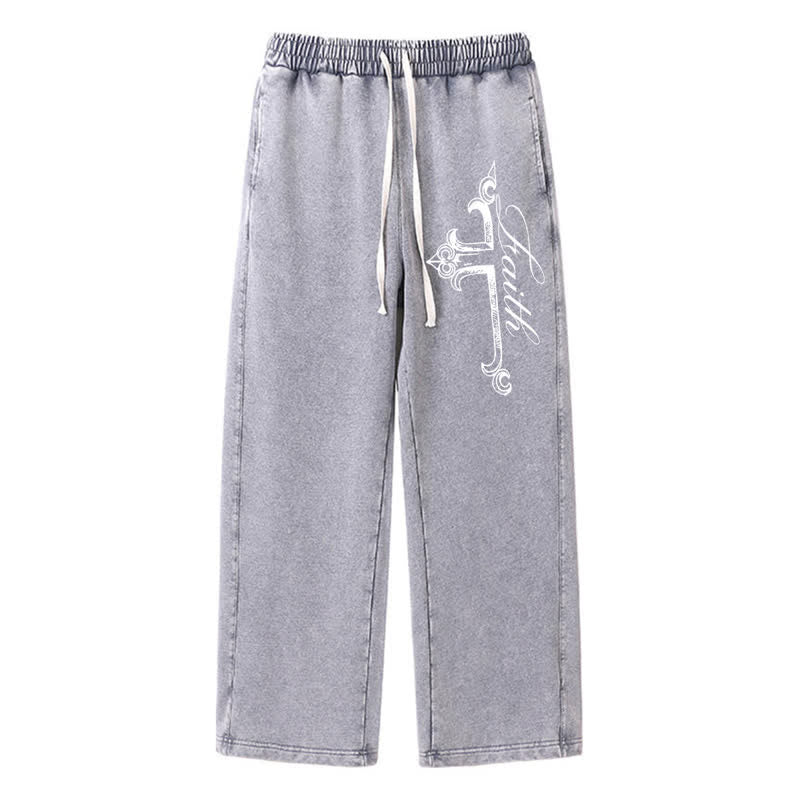 Christianartworkshop Walk By Faith Ornate Cross Washed Sweatpants - Grey - 2XL - image 16