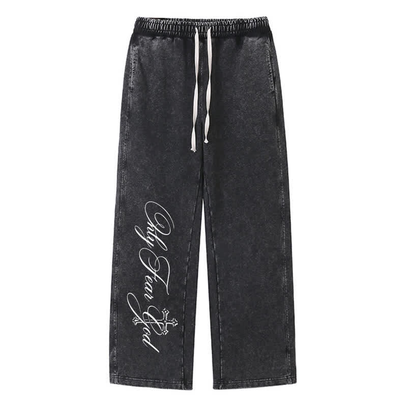 Christianartworkshop Walk By Faith Cross Script Washed Sweatpants - Black - 2XL - image 0