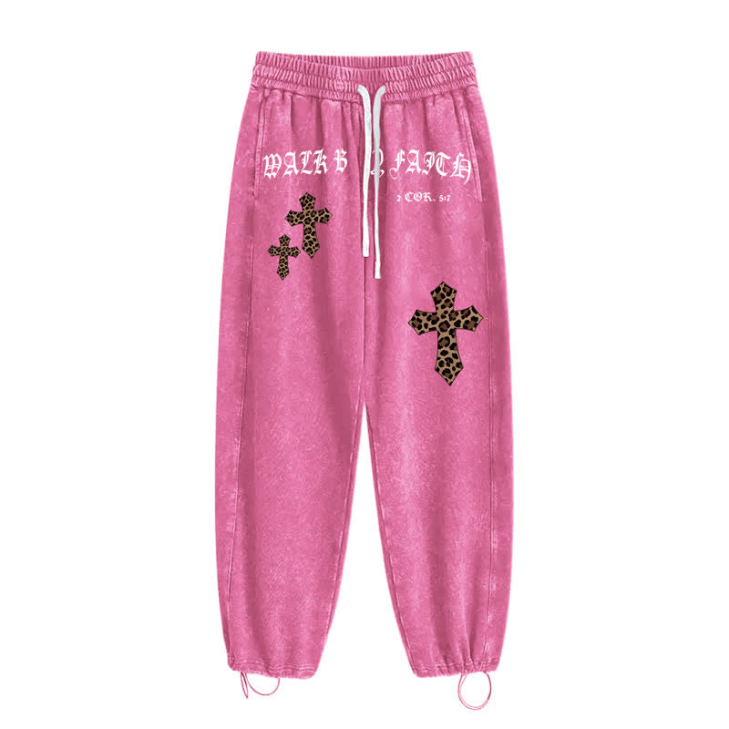 Christianartworkshop Walk By Faith Leopard Cross Blush Washed Sweatpants - image 34