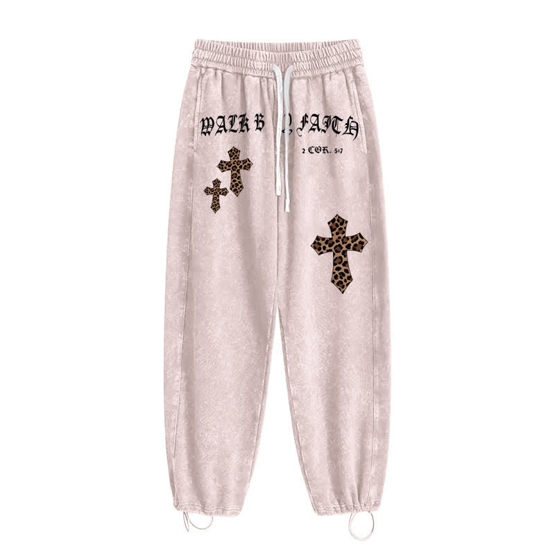 Christianartworkshop Walk By Faith Leopard Cross Blush Washed Sweatpants - image 2