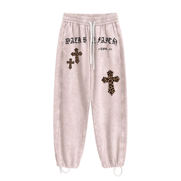 Christianartworkshop Walk By Faith Leopard Cross Blush Washed Sweatpants - image 2