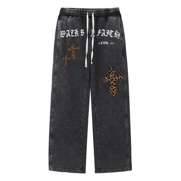 Christianartworkshop Walk By Faith Leopard Cross Blush Washed Sweatpants - Black - 2XL - image 8