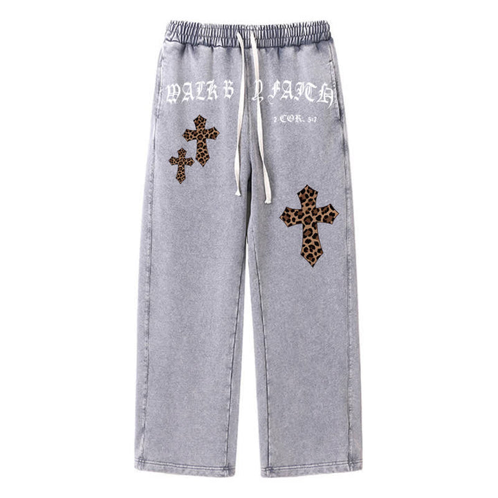 Christianartworkshop Walk By Faith Leopard Cross Blush Washed Sweatpants - Gray - 2XL - image 16