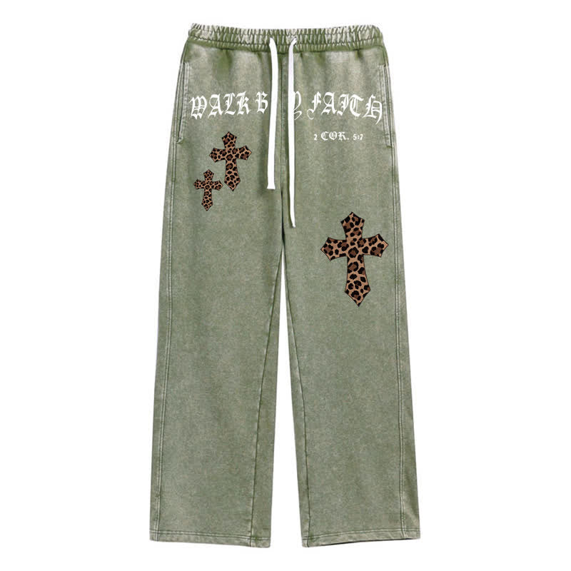 Christianartworkshop Walk By Faith Leopard Cross Blush Washed Sweatpants - Green - 2XL - image 24