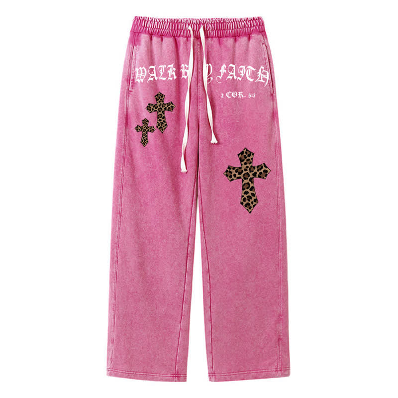 Christianartworkshop Walk By Faith Leopard Cross Blush Washed Sweatpants - Pink - 2XL - image 32