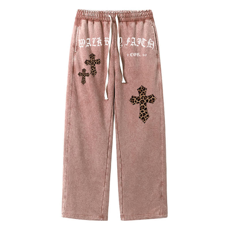 Christianartworkshop Walk By Faith Leopard Cross Blush Washed Sweatpants - Brown - 2XL - image 40