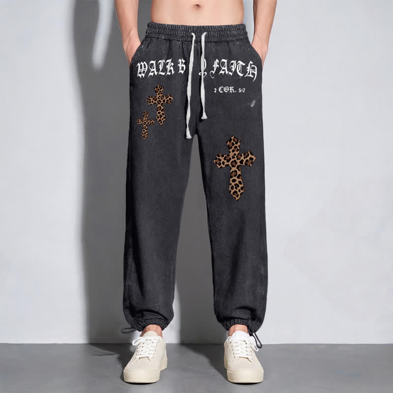 Christianartworkshop Walk By Faith Leopard Cross Blush Washed Sweatpants - image 12