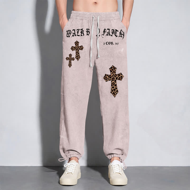 Christianartworkshop Walk By Faith Leopard Cross Blush Washed Sweatpants - image 6