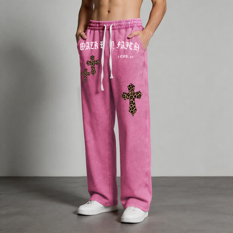 Christianartworkshop Walk By Faith Leopard Cross Blush Washed Sweatpants - image 36