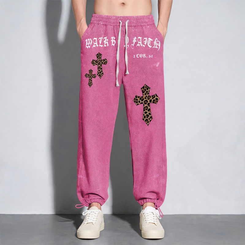 Christianartworkshop Walk By Faith Leopard Cross Blush Washed Sweatpants - image 38