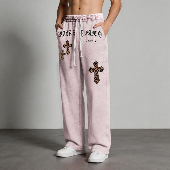 Christianartworkshop Walk By Faith Leopard Cross Blush Washed Sweatpants - image 4