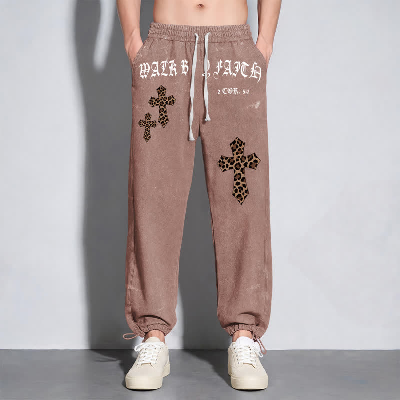 Christianartworkshop Walk By Faith Leopard Cross Blush Washed Sweatpants - image 46