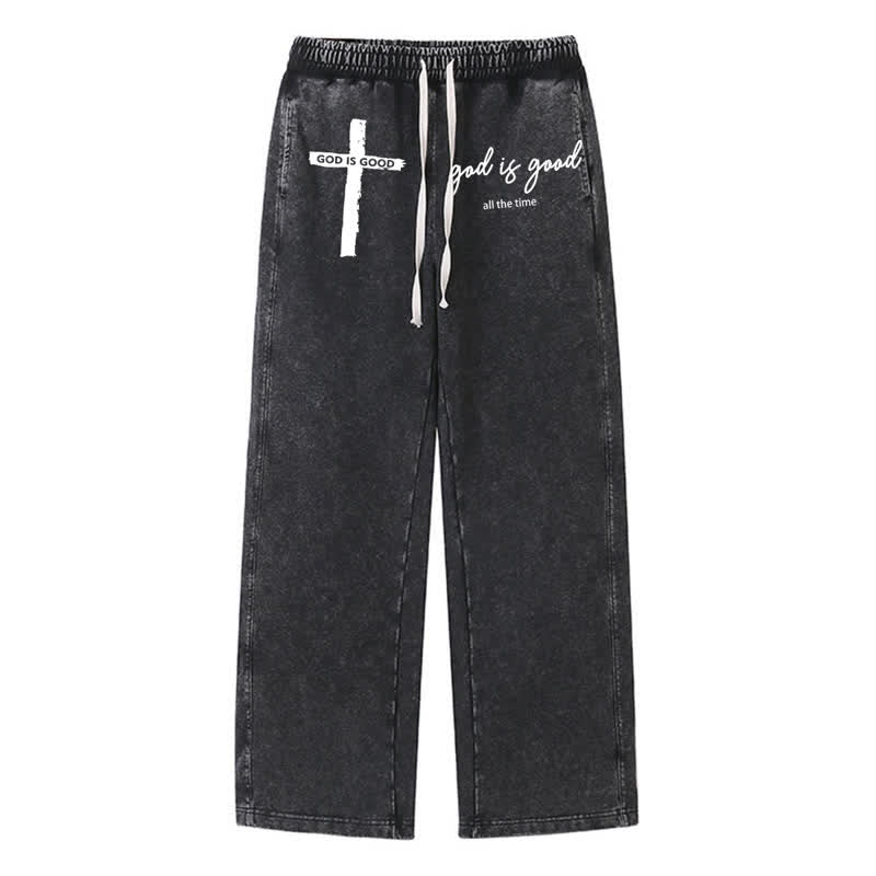 Christianartworkshop God Is Good Vintage Cross Washed Sweatpants - Black - 2XL - image 0