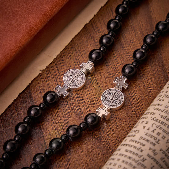 Christianartworkshop Sleek Black Acrylic Bead Rosary with St.Benedict Medals: Emblem of Steadfast Heavenly Safeguard - image 6