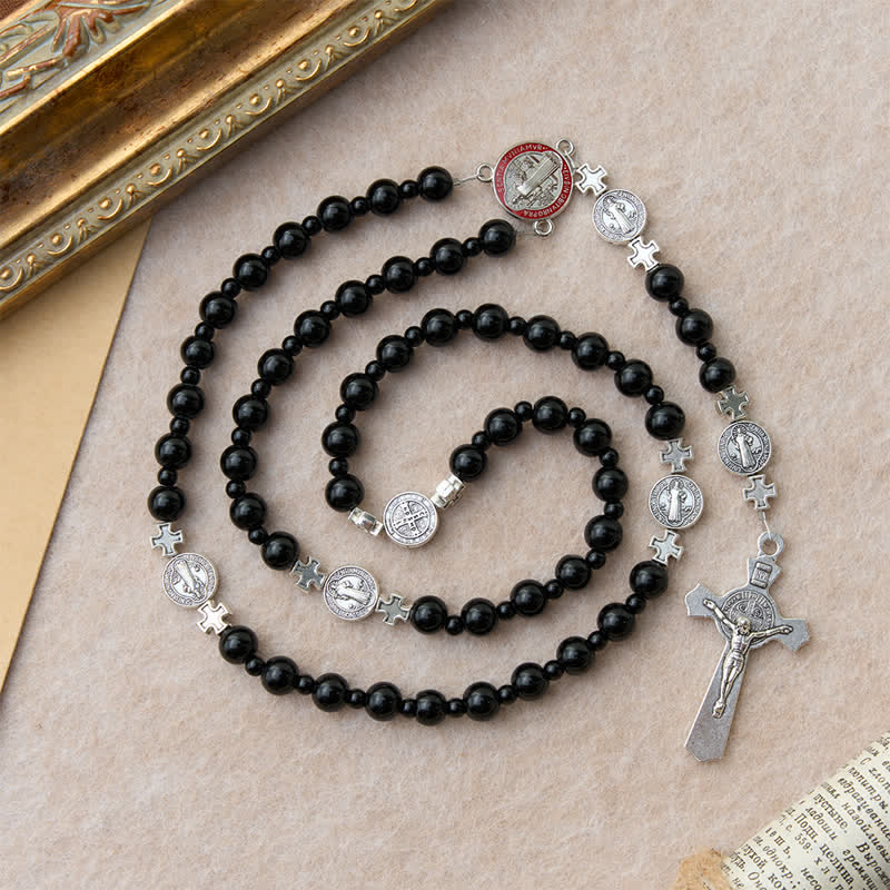 Christianartworkshop Sleek Black Acrylic Bead Rosary with St.Benedict Medals: Emblem of Steadfast Heavenly Safeguard - image 5