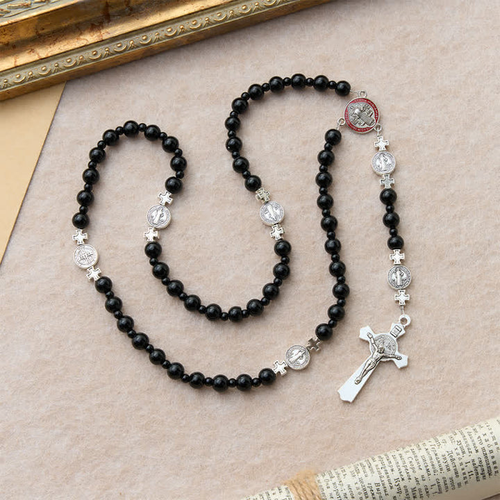 Christianartworkshop Sleek Black Acrylic Bead Rosary with St.Benedict Medals: Emblem of Steadfast Heavenly Safeguard - image 4
